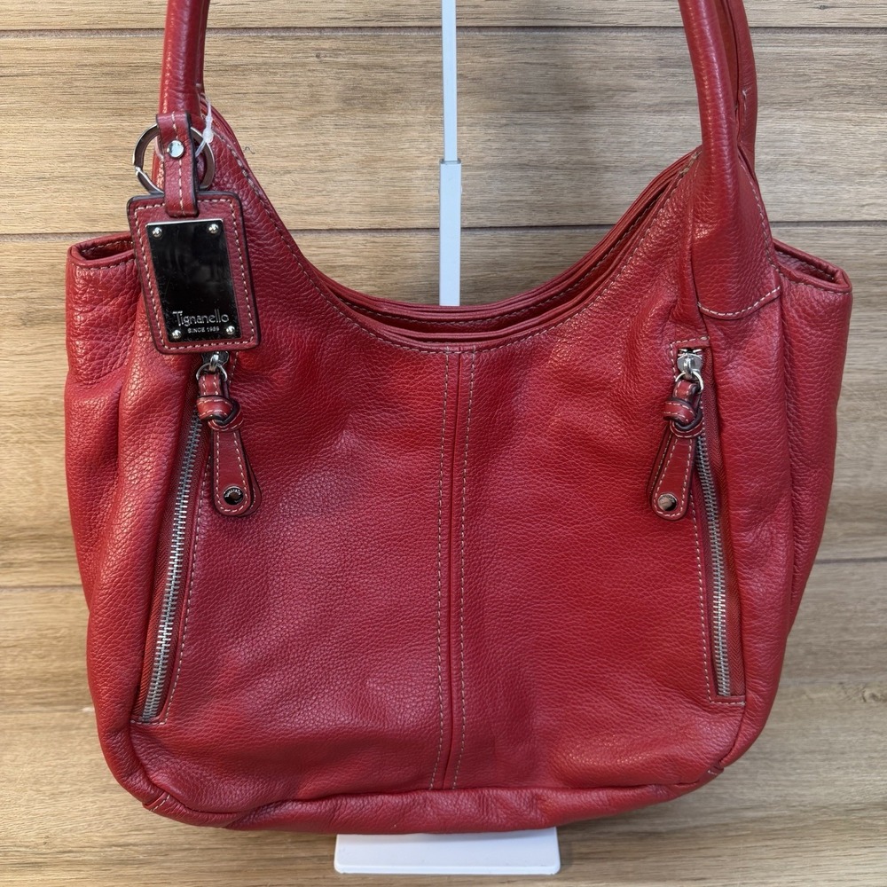 Vintage Tignanello Bright Cherry Red Pebbled Leather Shoulder Bag Purse Hobo - Picture 3 of 16